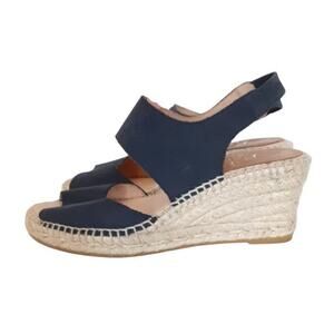 Kanna Espadrille Wedge Sandals Genuine Suede Navy Blue Womens 7 Nautical Beach